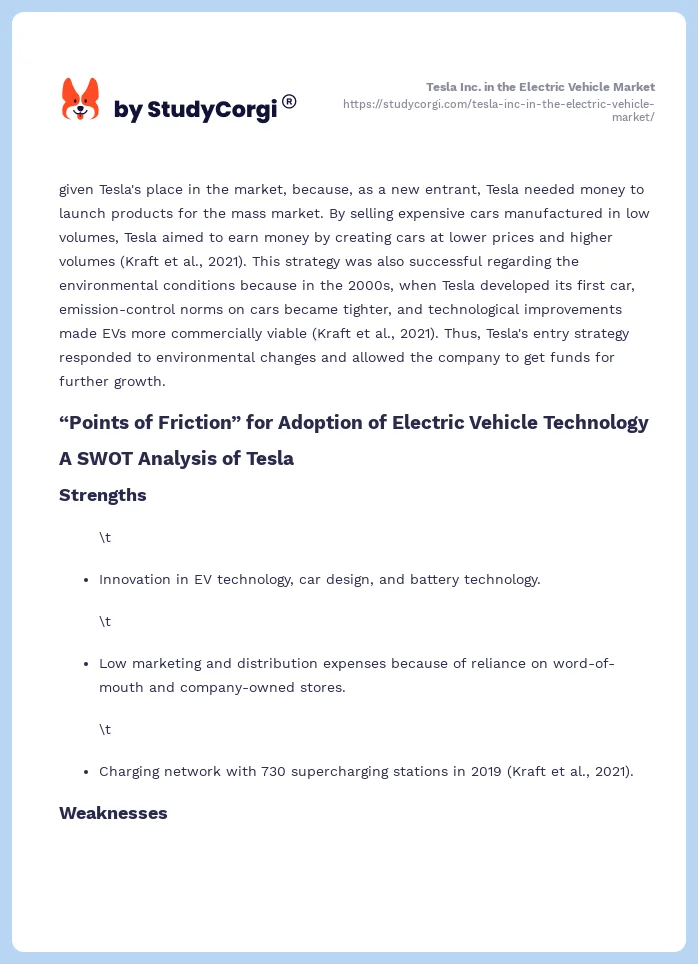 Tesla Inc. in the Electric Vehicle Market. Page 2