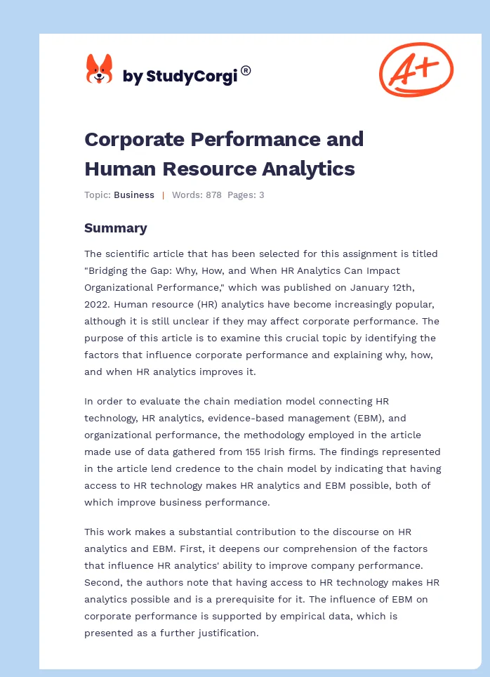 Corporate Performance and Human Resource Analytics. Page 1
