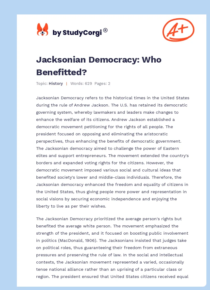 Jacksonian Democracy: Who Benefitted?. Page 1