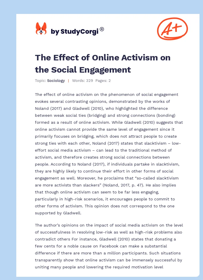 The Effect of Online Activism on the Social Engagement. Page 1