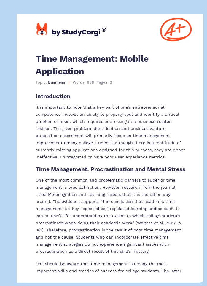Time Management: Mobile Application. Page 1