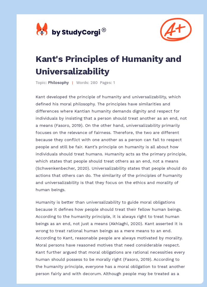 Kant's Principles of Humanity and Universalizability. Page 1