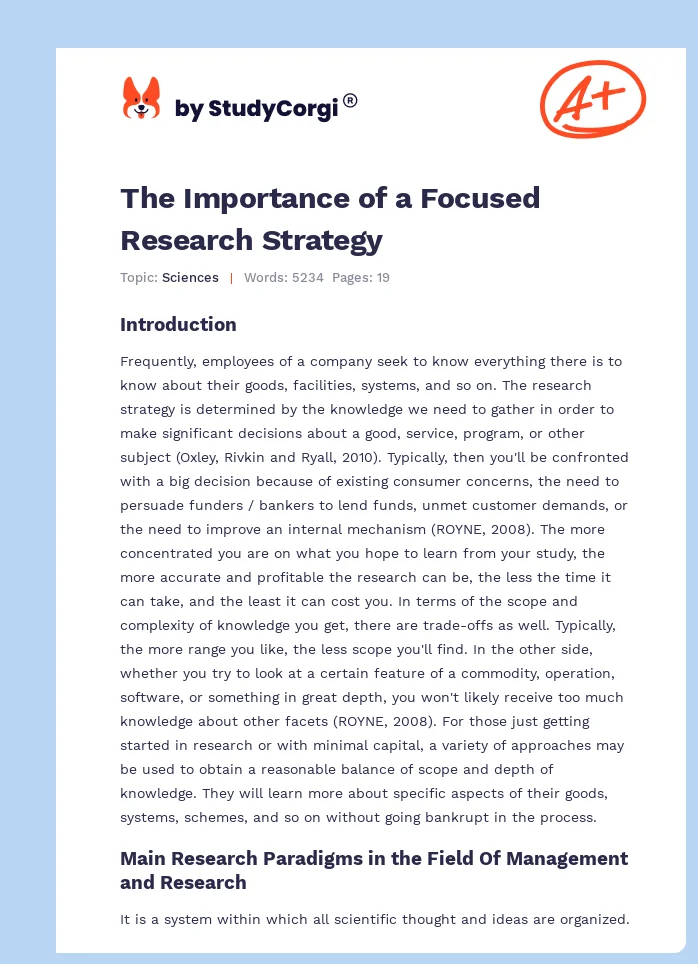 The Importance of a Focused Research Strategy. Page 1