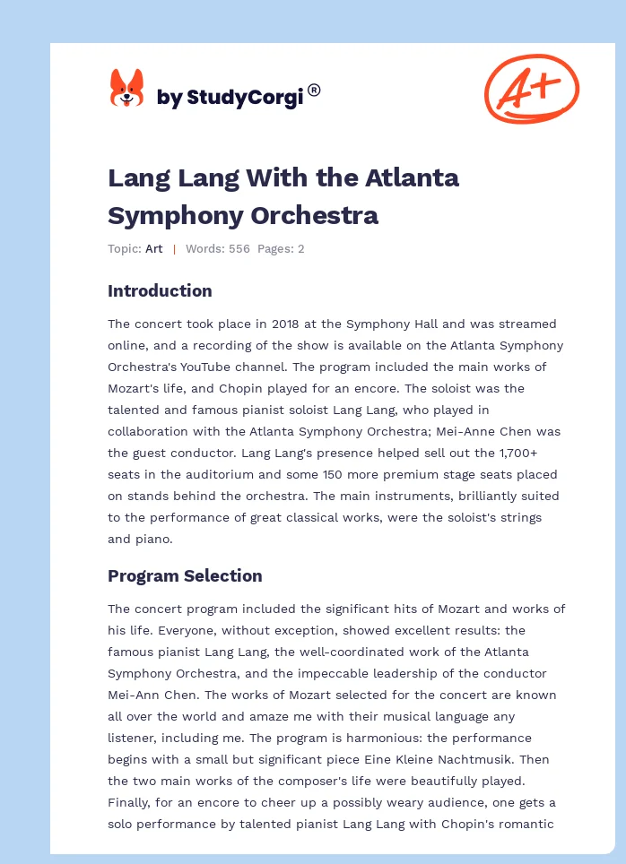 Lang Lang With the Atlanta Symphony Orchestra. Page 1