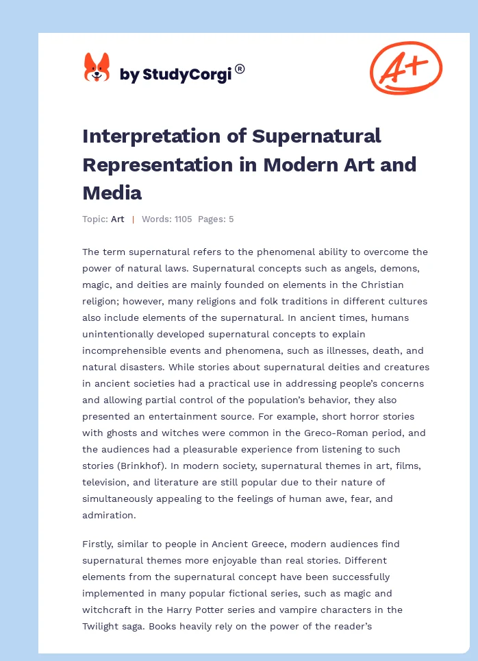 Interpretation of Supernatural Representation in Modern Art and Media. Page 1