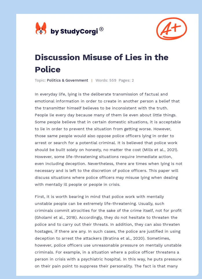 Discussion Misuse of Lies in the Police. Page 1