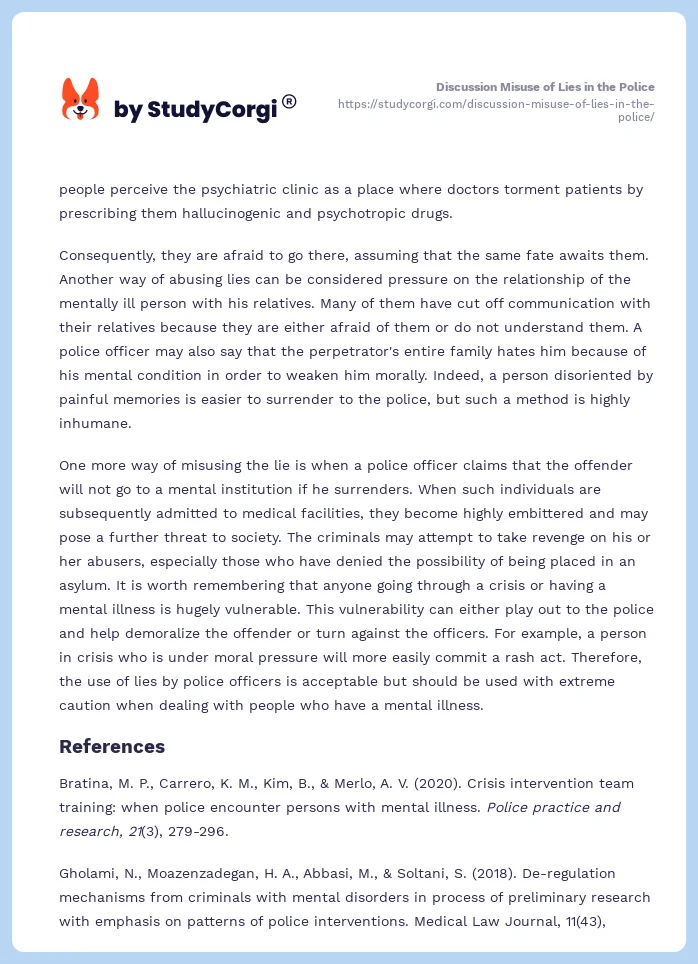 Discussion Misuse of Lies in the Police. Page 2