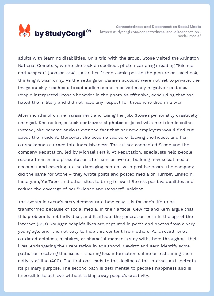 Connectedness and Disconnect on Social Media. Page 2