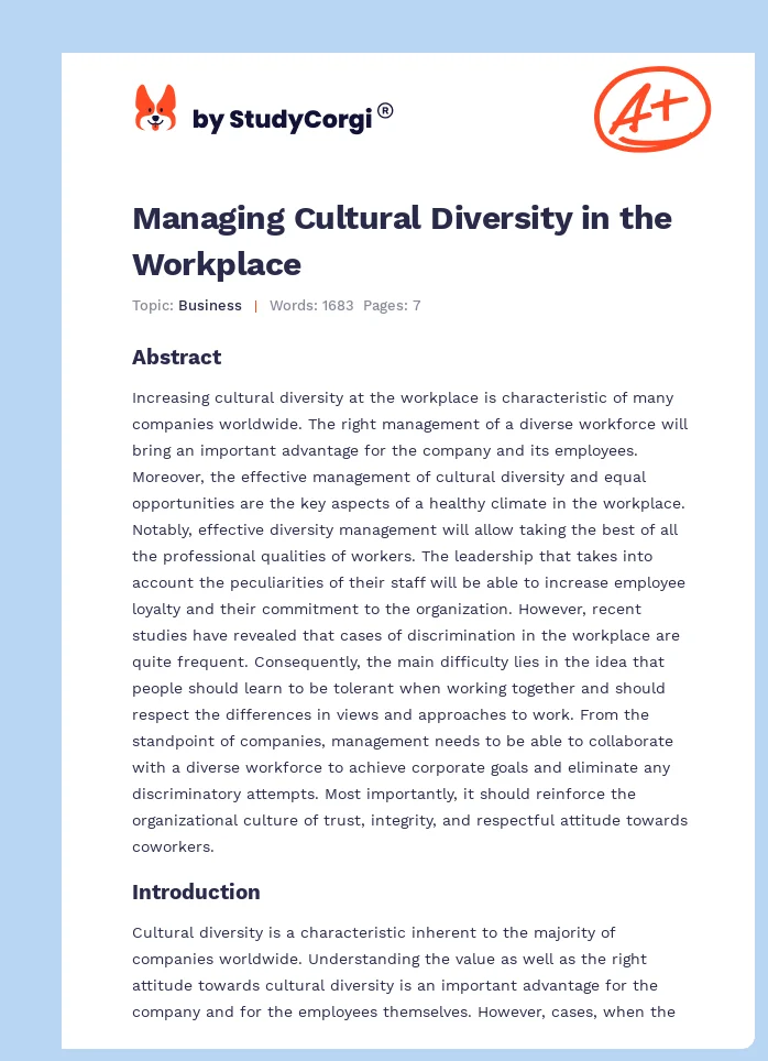 Managing Cultural Diversity in the Workplace. Page 1