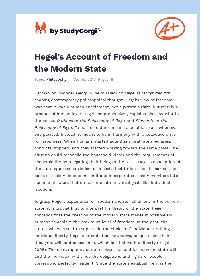 Hegel’s Account of Freedom and the Modern State. Page 1