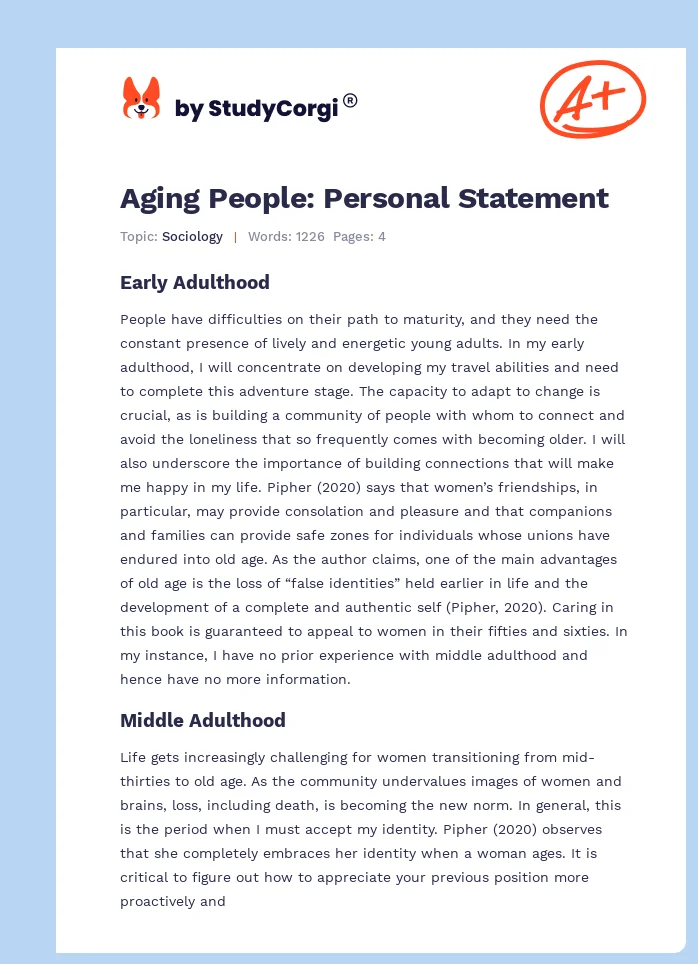 Aging People: Personal Statement. Page 1