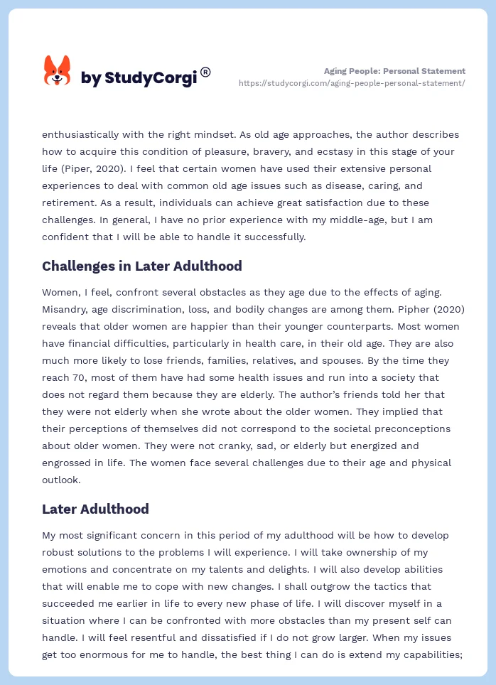 Aging People: Personal Statement. Page 2