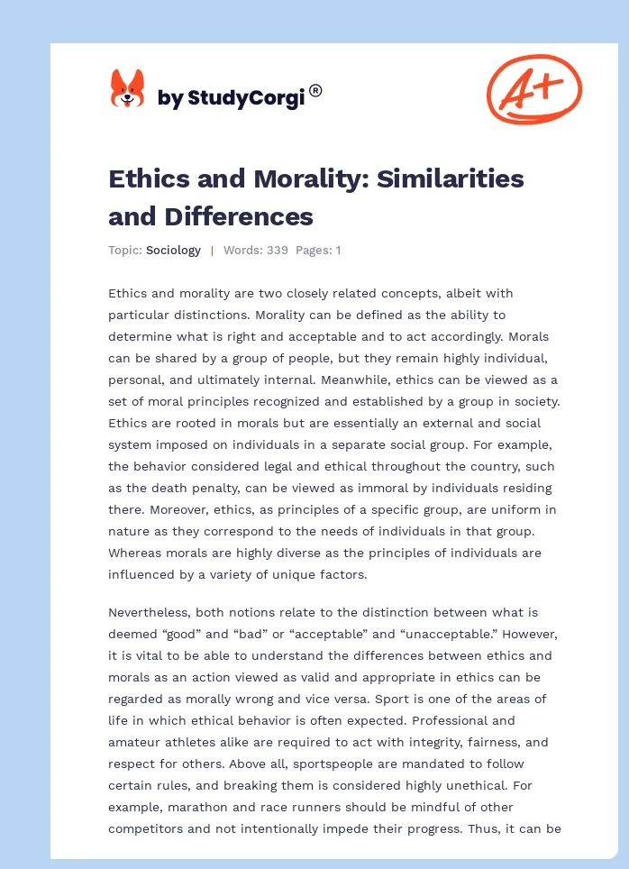 Ethics and Morality: Similarities and Differences. Page 1