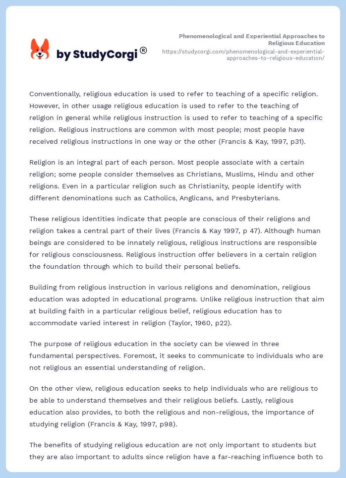 Phenomenological and Experiential Approaches to Religious Education. Page 2