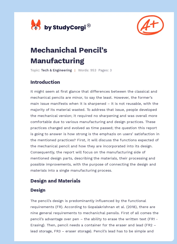 Mechanichal Pencil’s Manufacturing. Page 1