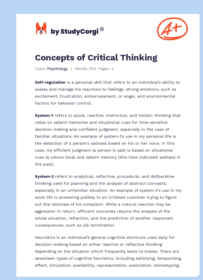Concepts of Critical Thinking. Page 1