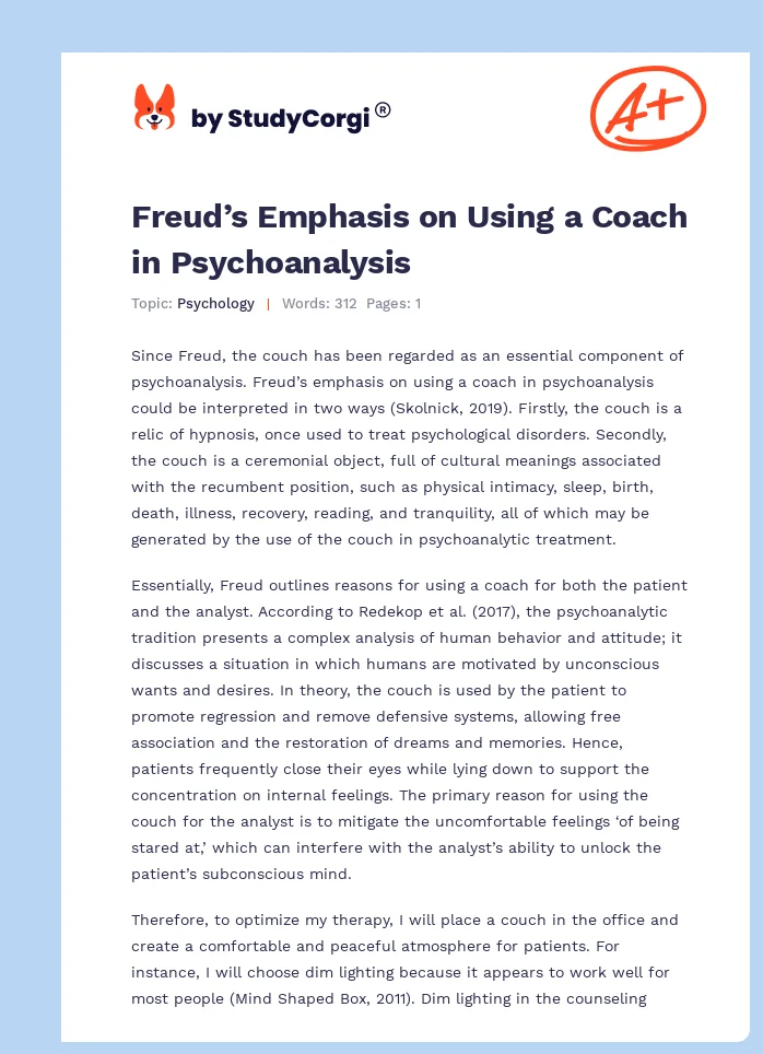 Freud’s Emphasis on Using a Coach in Psychoanalysis. Page 1