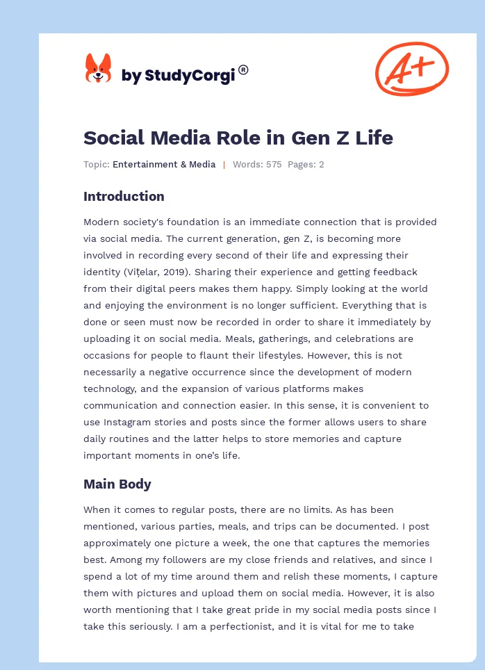 Social Media Role in Gen Z Life. Page 1