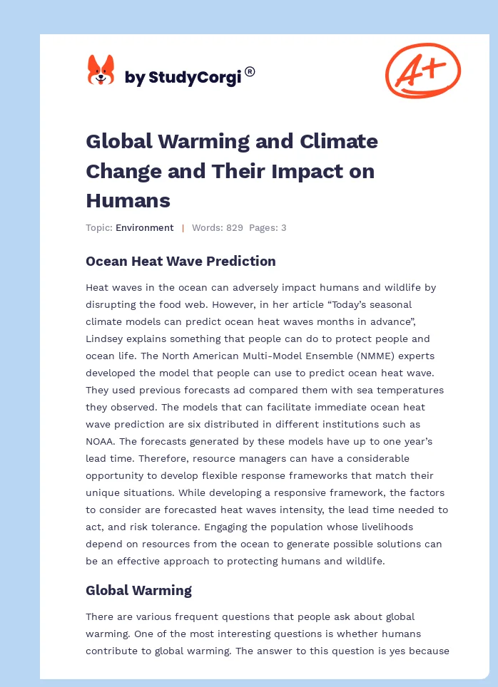 Global Warming and Climate Change and Their Impact on Humans. Page 1