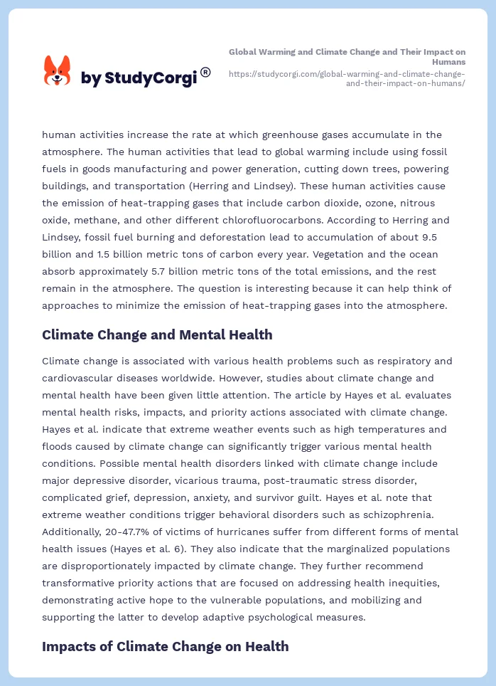 Global Warming and Climate Change and Their Impact on Humans. Page 2
