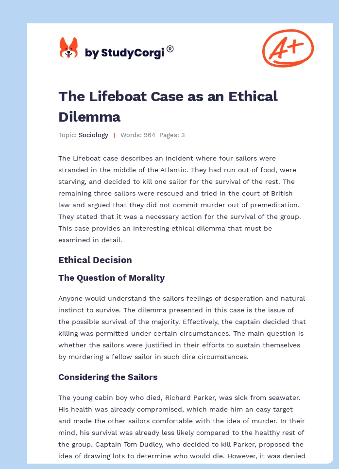 The Lifeboat Case as an Ethical Dilemma. Page 1