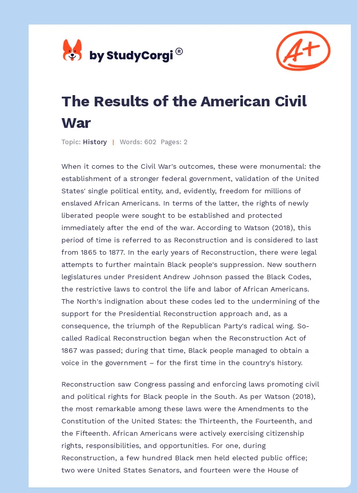 The Results of the American Civil War. Page 1
