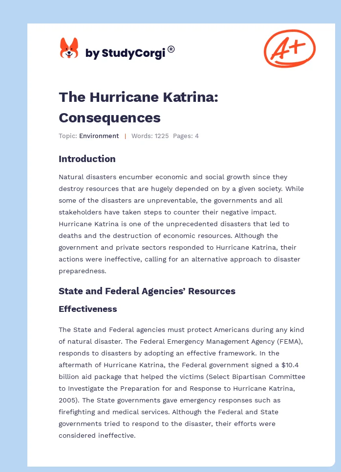 The Hurricane Katrina: Consequences. Page 1