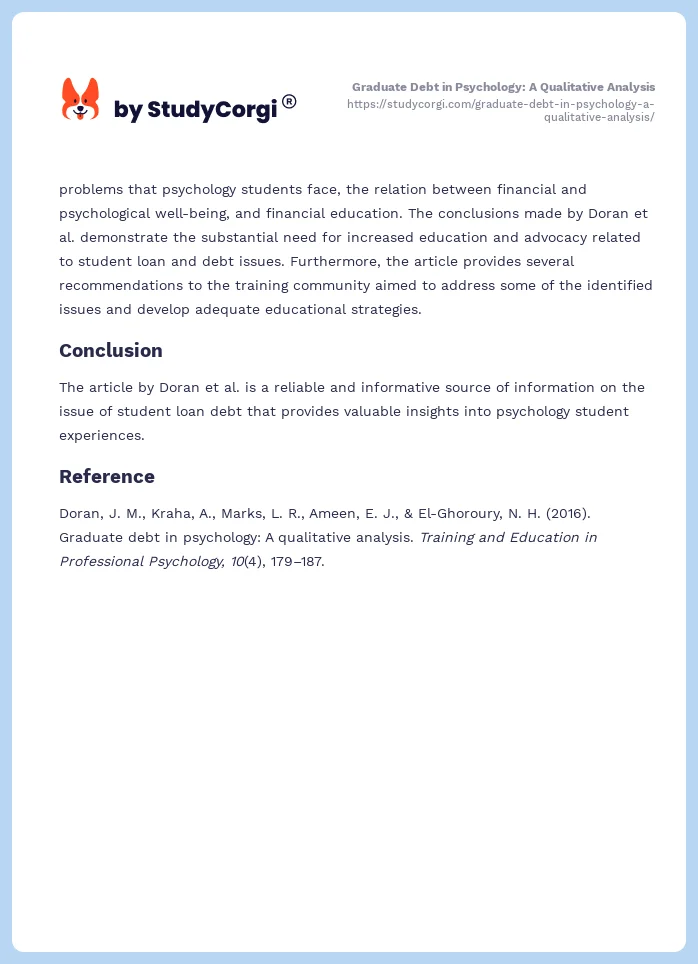 Graduate Debt in Psychology: A Qualitative Analysis. Page 2