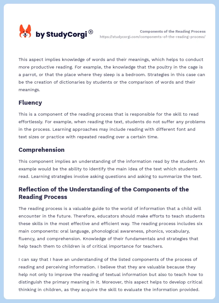 Components of the Reading Process. Page 2