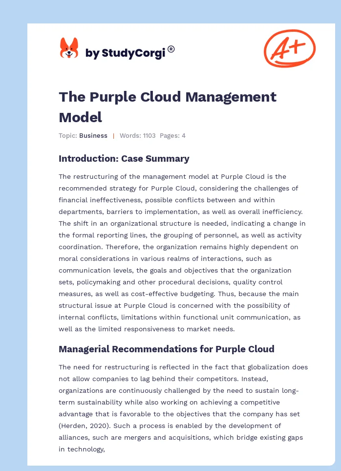 The Purple Cloud Management Model. Page 1