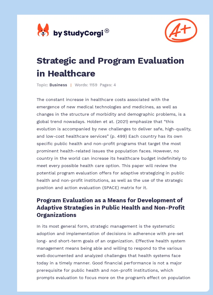 Strategic and Program Evaluation in Healthcare. Page 1
