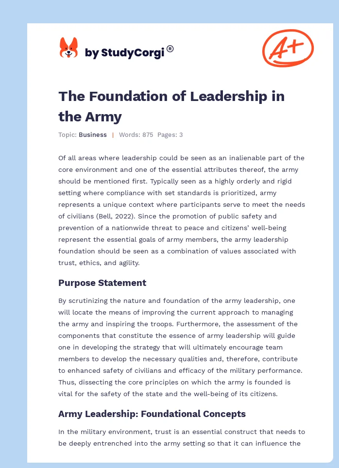 The Foundation of Leadership in the Army. Page 1