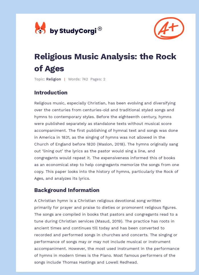 Religious Music Analysis: the Rock of Ages. Page 1