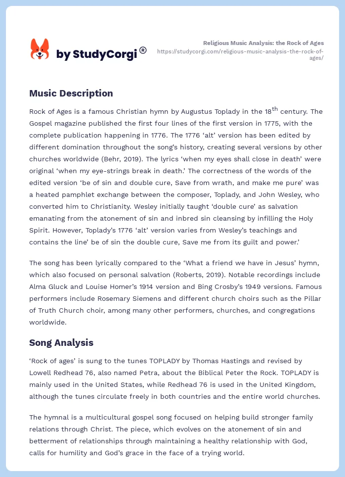 Religious Music Analysis: the Rock of Ages. Page 2