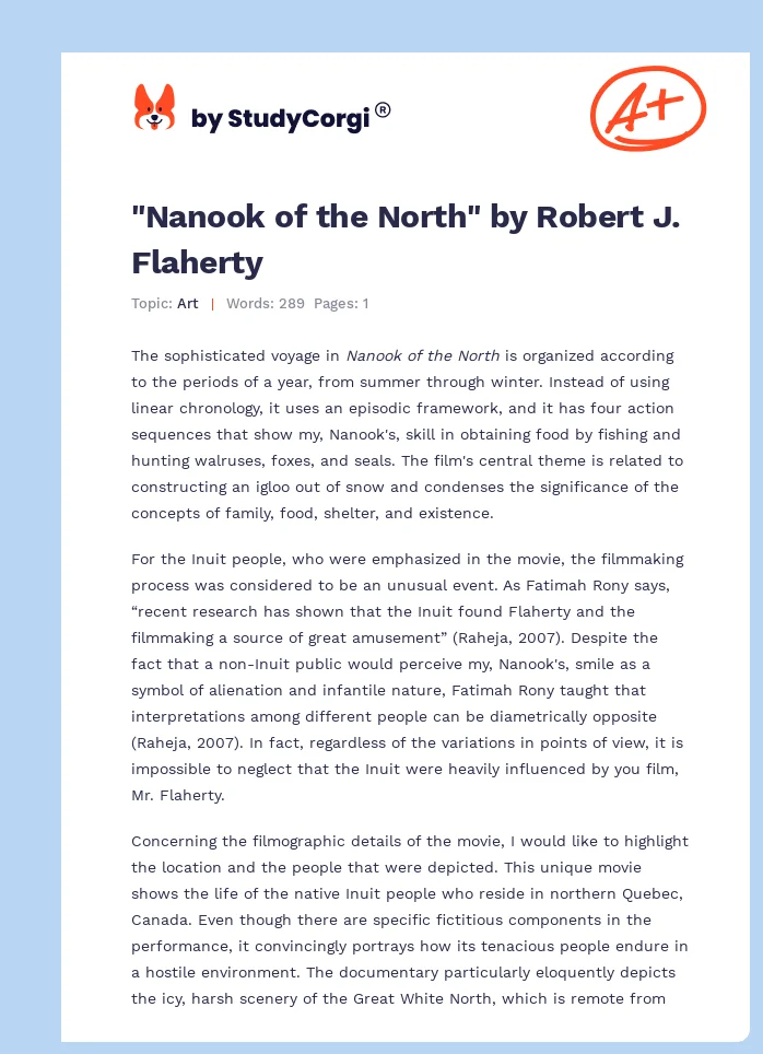 "Nanook of the North" by Robert J. Flaherty. Page 1