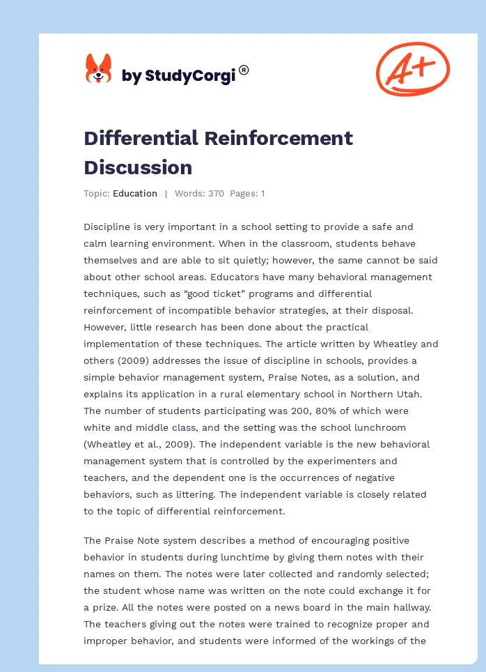 Differential Reinforcement Discussion. Page 1