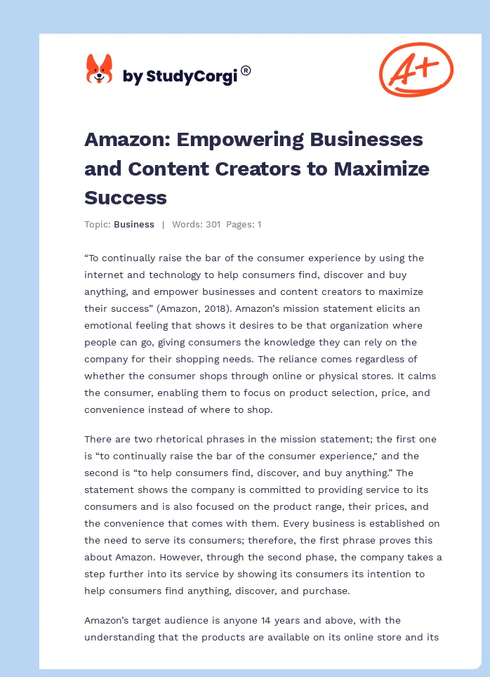 Amazon: Empowering Businesses and Content Creators to Maximize Success. Page 1