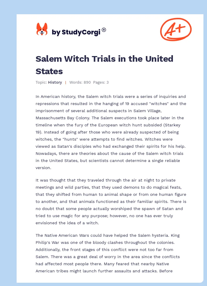 Salem Witch Trials in the United States. Page 1