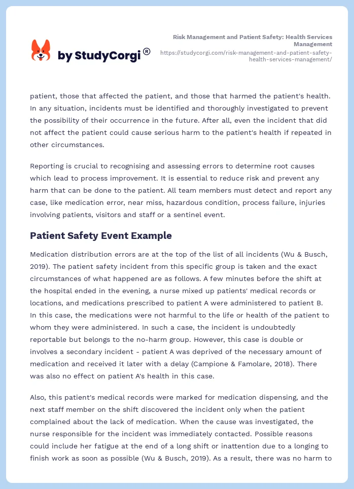 Risk Management and Patient Safety: Health Services Management. Page 2