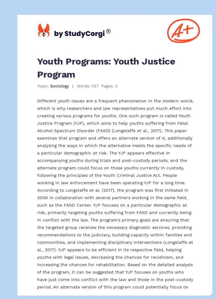 Youth Programs: Youth Justice Program. Page 1