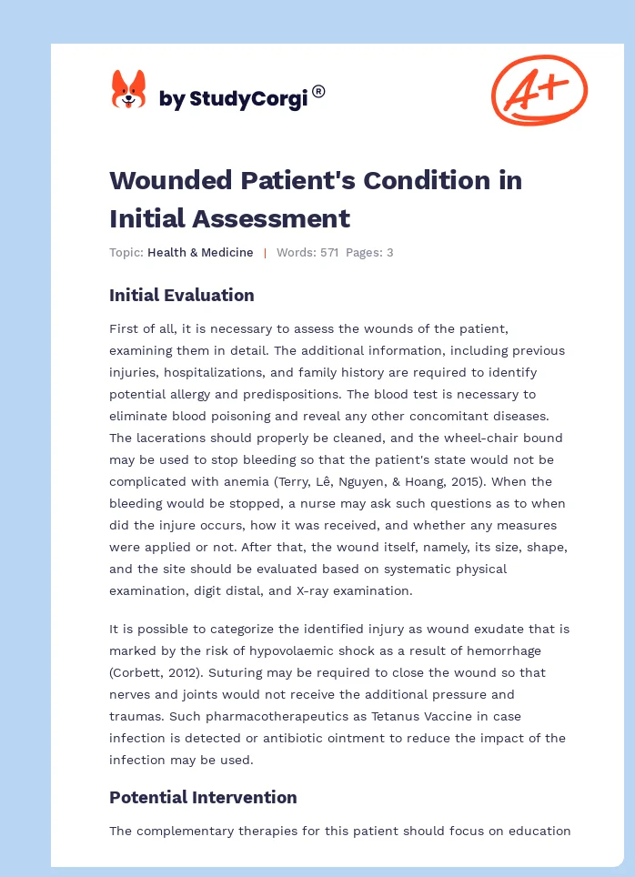 Wounded Patient's Condition in Initial Assessment. Page 1