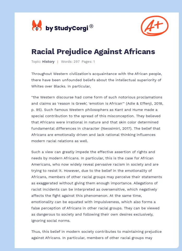 Racial Prejudice Against Africans. Page 1