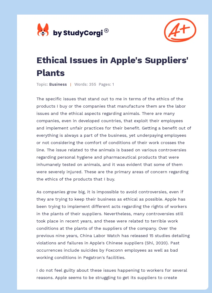 Ethical Issues in Apple's Suppliers' Plants. Page 1