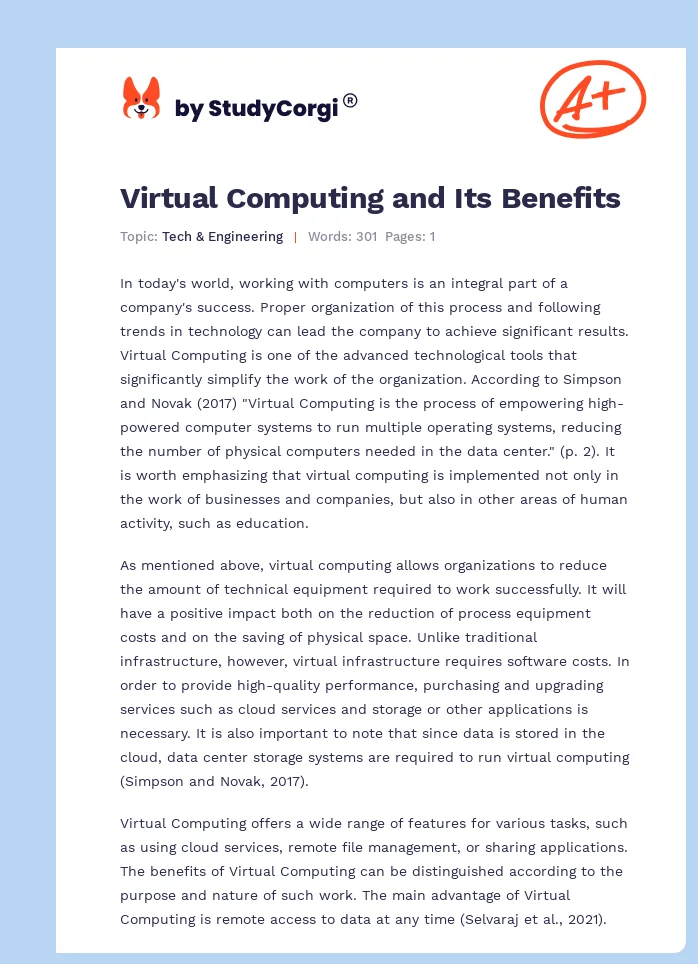 Virtual Computing and Its Benefits. Page 1