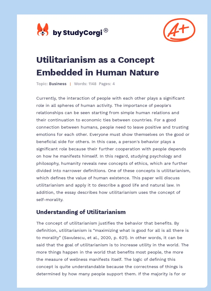 Utilitarianism as a Concept Embedded in Human Nature. Page 1