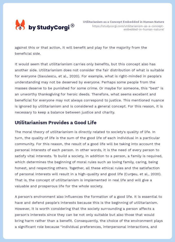 Utilitarianism as a Concept Embedded in Human Nature. Page 2