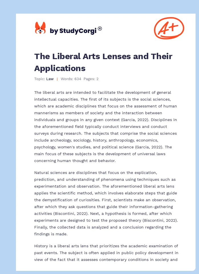 The Liberal Arts Lenses and Their Applications. Page 1