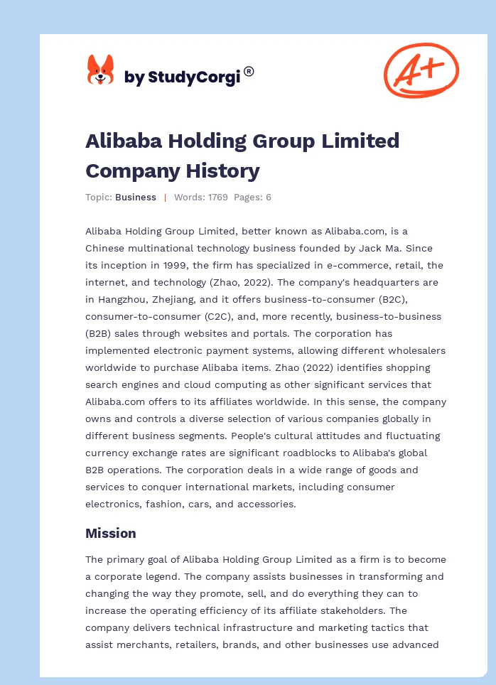 Alibaba Holding Group Limited Company History. Page 1