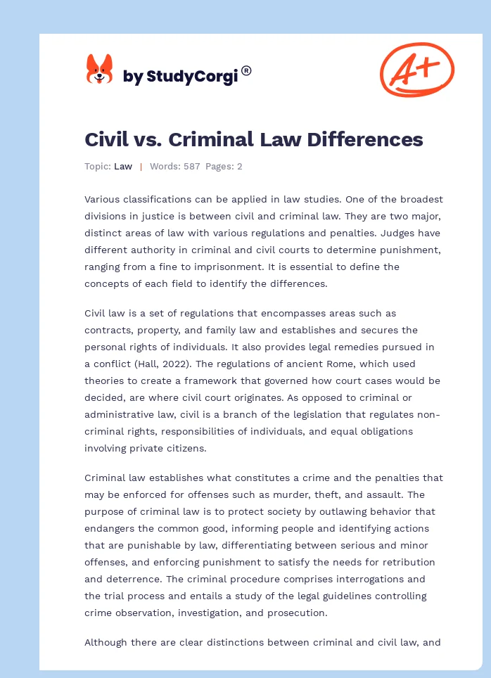 Civil vs. Criminal Law Differences. Page 1