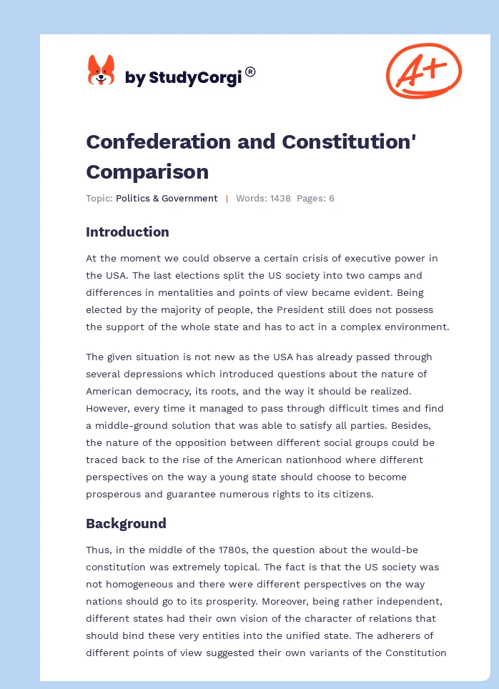 Confederation and Constitution' Comparison. Page 1